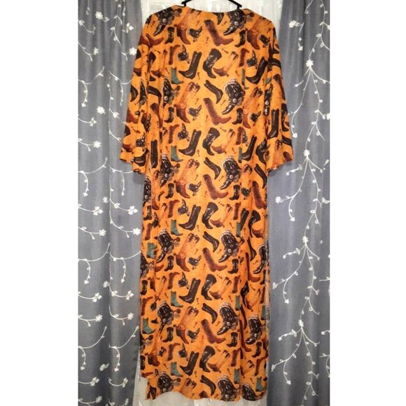 Western Cowboy Boots Yellow Long Kimono Open Cardigan Sweater Duster Size Small - Picture 4 of 6